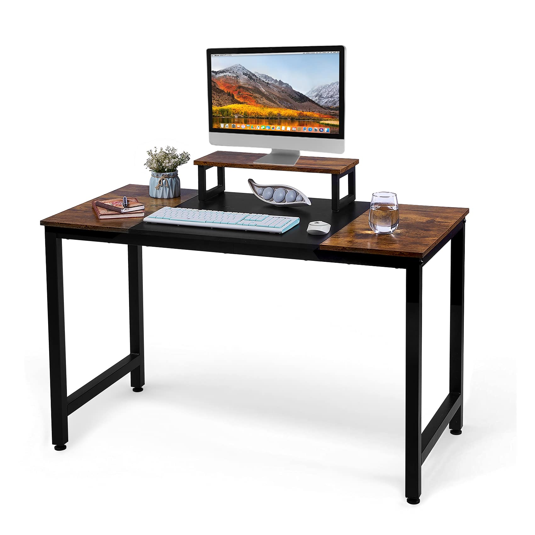 シンプルワークデスク ゲーミングデスク ブラック+レトロブラウン CJMM